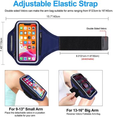 Спортивний браслет для телефону з кишенею для навушників, чохол для телефону для бігу 6.9 дюймів, тримач для iPhone 17 16 15, спортивний браслет, знімний тримач для телефону, для бігу (блакитний)