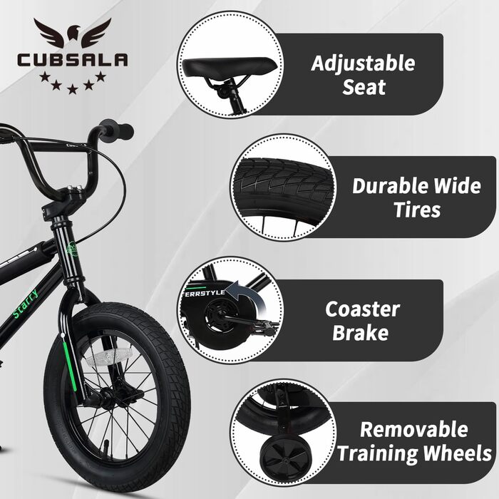Дитячий велосипед cubsala у стилі BMX, 12/16 дюймів, з додатковими колесами, V-гальмо, для хлопчиків і дівчаток 1–8 років, різні кольори