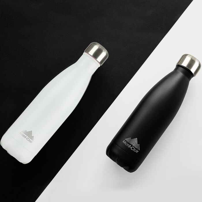 Термопляшка Mont-Clair 500 мл з нержавіючої сталі - чорна, з подвійними стінками, BPA-free, витримує 24 години холод та 12 годин тепла, без витоку