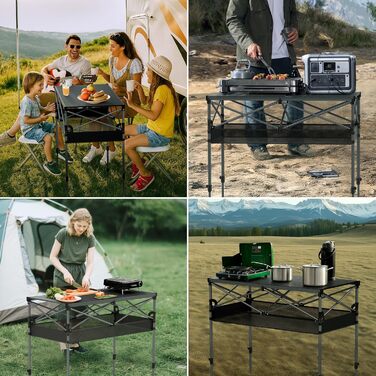 Складаний туристичний стіл FUNYKICH 82x40 см з регулюванням висоти (44/70 см), з сітчастою кишенькою, для пікніка, кемпінгу, BBQ, саду, партії. Розміри: 100x50x(70/87) см
