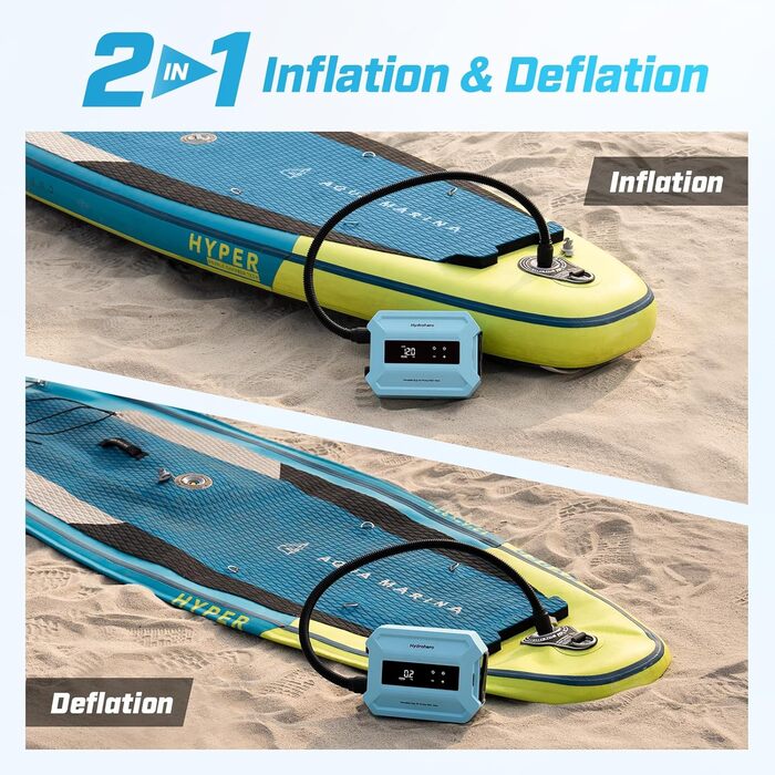 Електричний насос для SUP-дошки Hydrohero, акумуляторний помповий компресор 20 PSI з функцією двоетапного надування та спуску для падлбордів, каяків, човнів та кемпінгових наметів