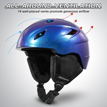 Шолом для лижного спорту та маска Odoland, комплект для жінок та чоловіків, захист UV 400, блакитний, розмір M (55-59 см)