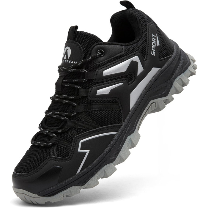 Чоловічі трекінгові черевики для хайкінгу та кемпінгу, легкі, чорно-срібні (39 EU)