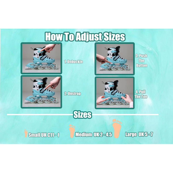 Дитячі ролики-коліщатка з підсвічуванням, чорно-білі (М'ятний, L)