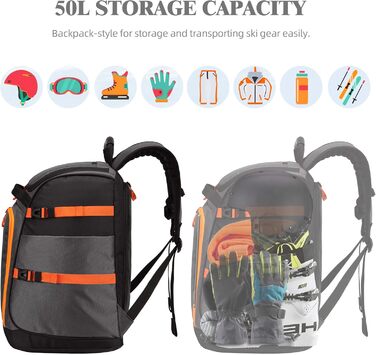 Сумка для сноуборду/лиж TurnWay | Для зберігання та транспортування спорядження, куртки, шолома, маски, рукавиць та аксесуарів. Колір: сіро-помаранчевий