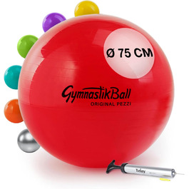 Гімнастичний м'яч Tonkey Pezzi Ball 75 см з насосом, червоний — фітбол для фітнесу та йоги