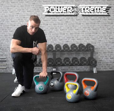 Гиря POWER-XTREME з піщано-бетонним наповнювачем у пластиковій оболонці, різні ваги 2–20 кг