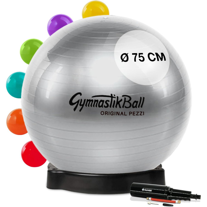 Гімнастичний м'яч Pezziball Standard 75 см антрацит з підставкою та насосом