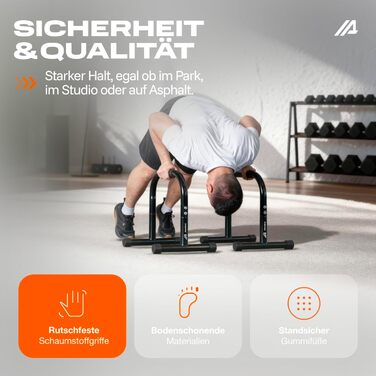 Паралелетки Parex сталеві, для зняття навантаження на суглоби та з неслизьким покриттям, обладнання для калістеніки для використання в приміщенні та на вулиці, бруси для віджимань, ідеально підходять для стійки на руках та віджимань, чорний, розмір Large