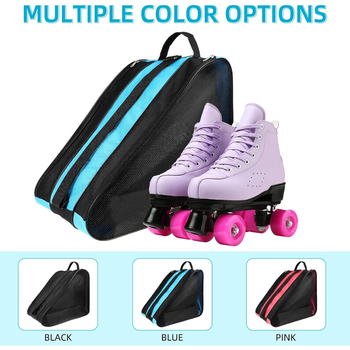 Сумка для роликових ковзанів для дітей, сумка для фігурного катання з регульованими ремінцями, сумка для ковзанів з ручками, сумка для хокею з блискавкою та відділеннями, блакитна
