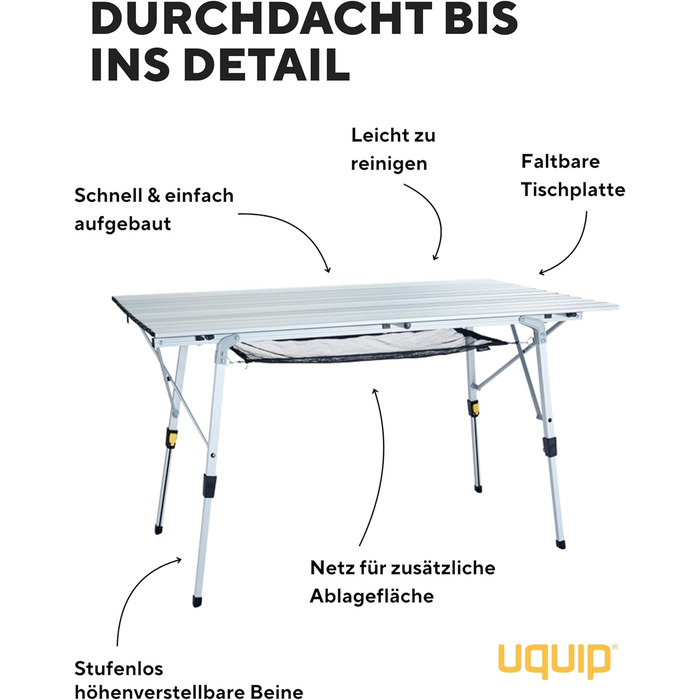 Складний стіл для кемпінгу Uquip Variety L Silver 70x51x120 см - алюмінієвий, портативний, для пікніка, саду, фестивалів