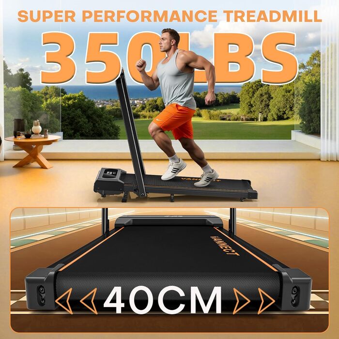 Складана бігова доріжка для дому VANNECT Walking Pad, нахил 9%, швидкість 1-12 км/год, LCD-дисплей, керування через додаток та пульт, максимальна вага 150 кг, помаранчева