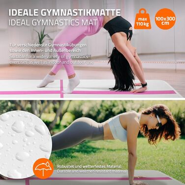 Килимок гімнастичний надувний ECD Germany Airtrack 3м/4м/5м, Рожевий/М'ятно-зелений, з електронасосом та сумкою для тренувань, фітнесу, йоги