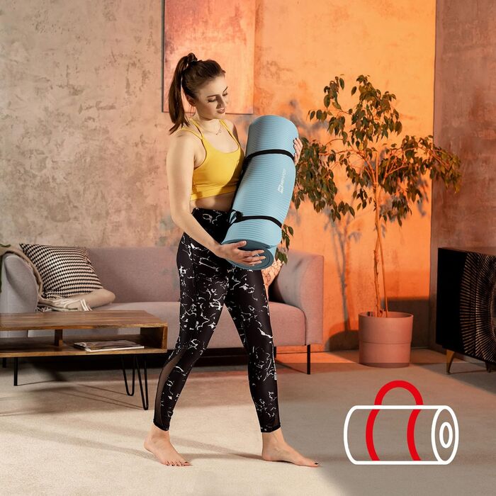 Гимнастичний килимок Hop-Sport 190x60x2 см, протиковзний фітнес-мат з NBR-піни Blue Mist, з ременем для перенесення