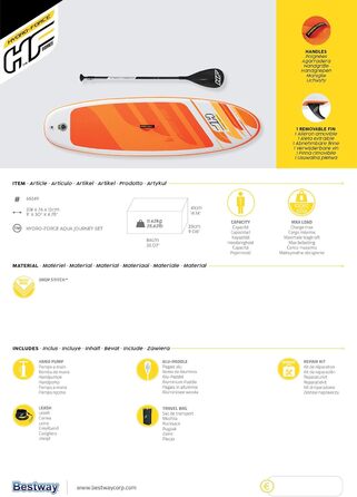 Надувна SUP-дошка Hydro-Force, комплект, різні розміри 2,4–3,8 м, весло, для водних видів спорту
