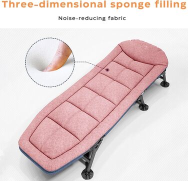 Кемпінгове ліжко AlpineAura: широке, складане, 190x65x30 см, 6 положень, для відпочинку на природі, пляжі, саду (рожеве)