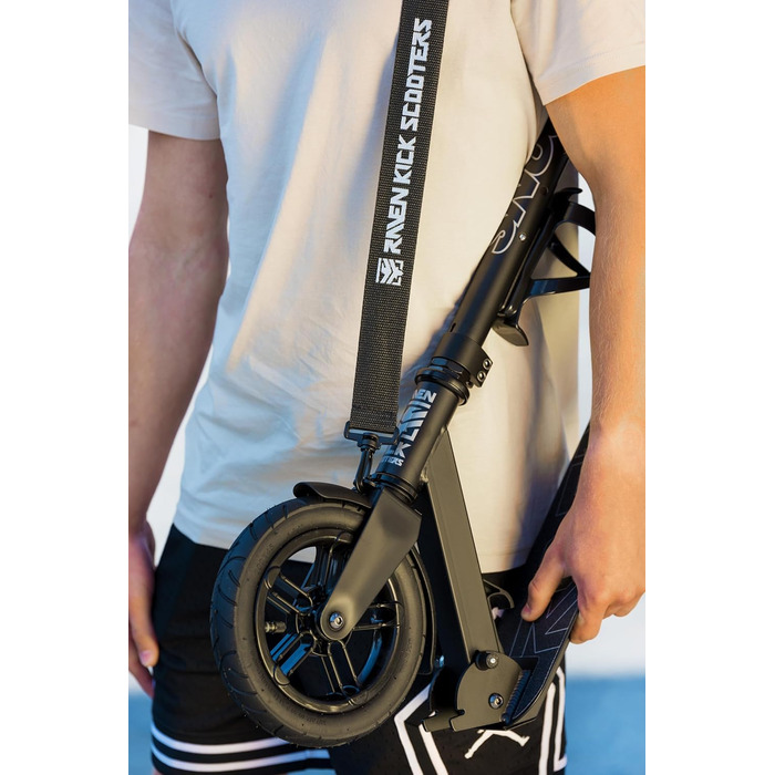 Скутер Raven Roller Cityroller Kickroller Snug AIR з повітряними колесами, дзвіночком та тримачем для пляшки (200 мм, Snug Black)