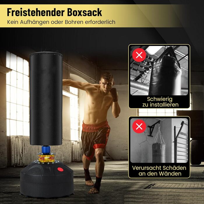 COSTWAY Самостійна боксерська груша, 173/182 см, зі стендом та боксерськими рукавичками, для кікбоксингу, боксу, MMA, для дітей та дорослих