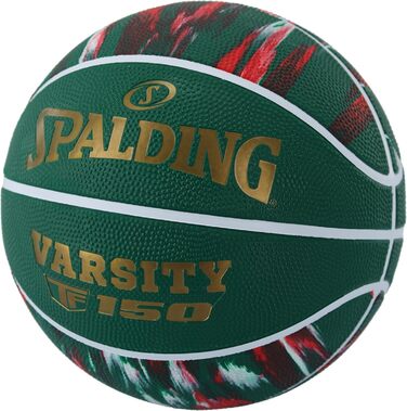 Баскетбольний м'яч Spalding TF-150 Varsity: Міцний гумовий матеріал, офіційний розмір, для всіх поверхонь, з рельєфним покриттям для кращого контролю (зелений, мармуровий)