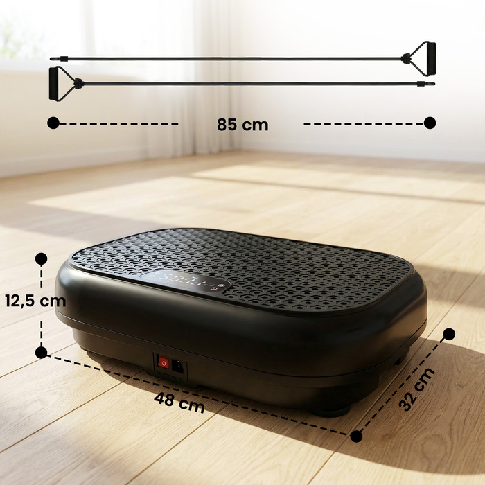 Віброплатформа з 120 рівнями інтенсивності, 5 програмами, пультом дистанційного керування та LED-дисплеєм для нарощування м'язової маси, чорного кольору