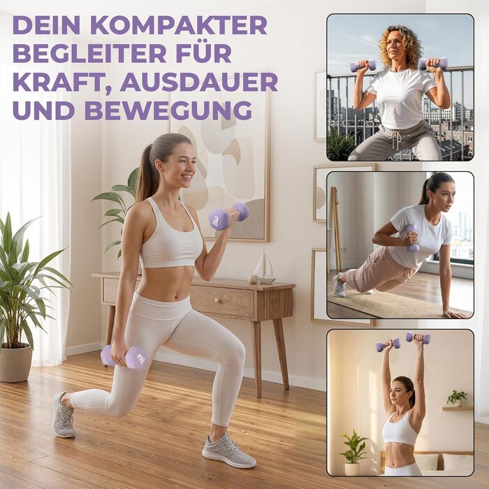 Набір гантелей HQ Germany® 2x3 кг, лавандово-сірий, для фітнесу та Pilates, домашній спортзал