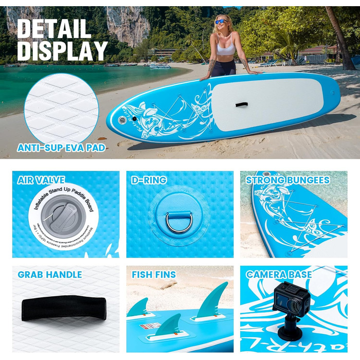 Надлегка SUP дошка FEATH-R-LITE для дорослих, широка стабільна конструкція, комплект: весло, сумка, насос, синя