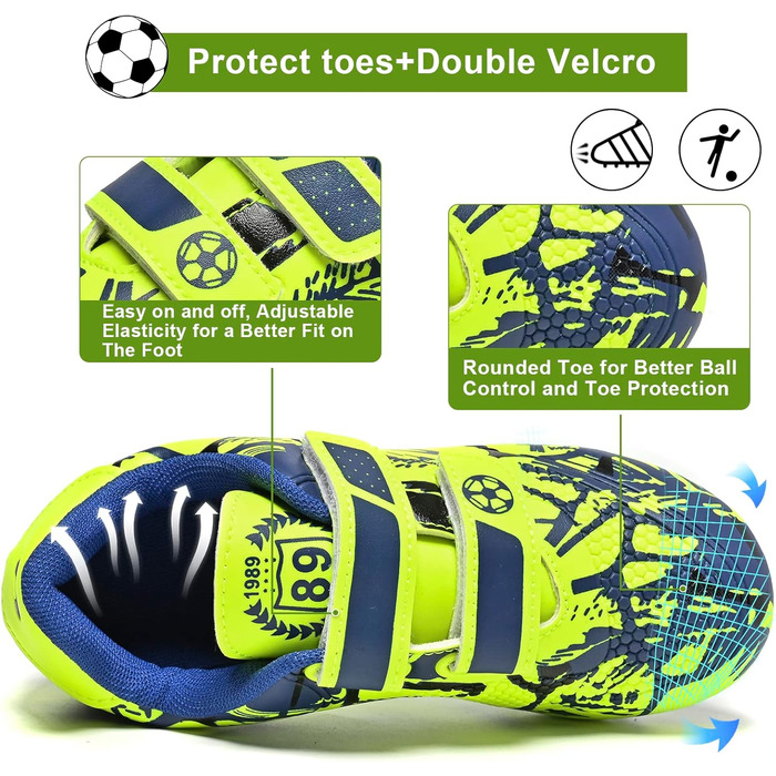 Дитячі футбольні бутси Unisex, дихаючі, для хлопчиків та дівчаток, легкі, з антиковзаючою підошвою, розміри 28-37 (34 EU), блакитний/зелений