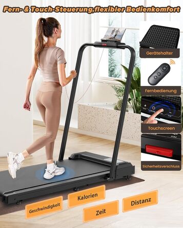 Біговий доріжка для дому складний 2 в 1, Walking Pad з регульованим столом, 1-10 км/год, LED-дисплеєм, пульт дистанційного керування, 2.5 PS, 120 кг, з підлокітниками