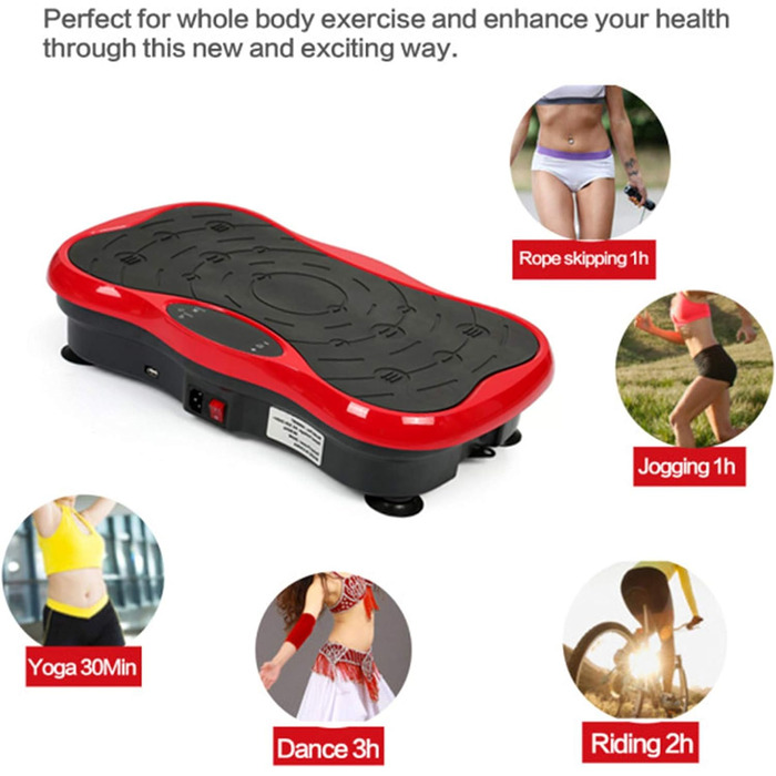 Вібраційний тренажер для тіла з Bluetooth та USB, тренувальні стрічки, пульт дистанційного керування (чорно-червоний)