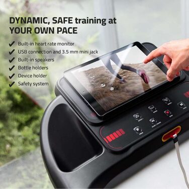 Біговий тренажер FITFIU MC-90 з мотором 2.0 HP, регулюванням швидкості до 14 км/год та нахилом 9%, з підключенням до Kinomap, Zwift та Fitime, динаміком та тримачем для планшета