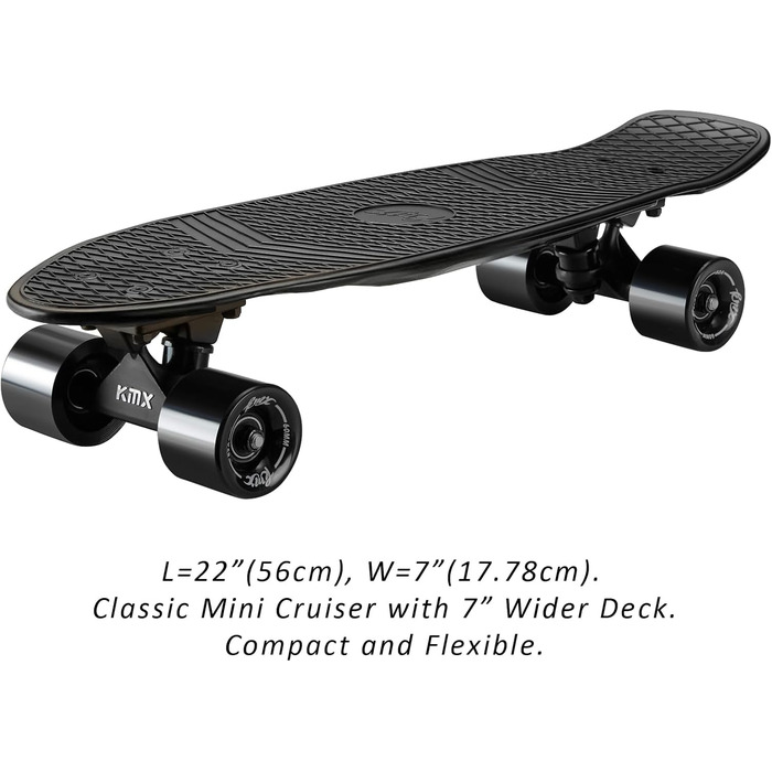 Скейтборд KMX Classic Mini Cruiser 22/27 дюймів для дітей, підлітків та дорослих. Алюмінієві осі, підшипники ABEC-9, колеса 60мм (Чорний)