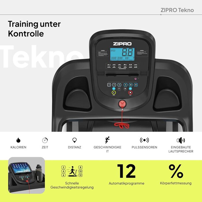 Біговий тренажер Zipro Tekno з нахилом, до 14 км/год, LCD дисплей, для дому, до 120 кг, двигун 1.5-2.5 PS