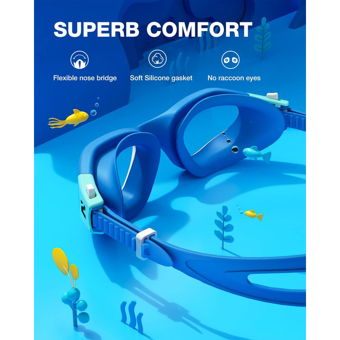 Дитячі окуляри для плавання ZIONOR G1MINI, поляризовані/не поляризовані, антитуманні, захист від УФ, для дівчаток та хлопчиків (6-14 років), колір BlueGreenClear