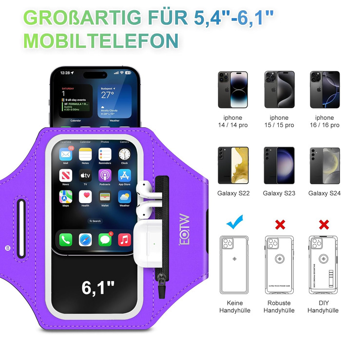 Спортивний браслет для телефону EOTW Joggen: зручна підставка для iPhone/Samsung (5.5-6.0 дюйми) з кишенькою для AirPods