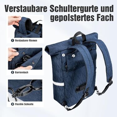 Велосумка Wiserset на багажник 22L, рюкзак для чоловіків, багатосекційна, з відділенням для ноутбука, 2в1, відбиває світло, синя