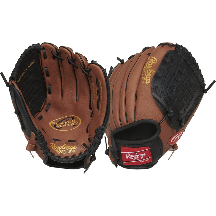 Дитяча бейсбольна рукавичка Rawlings Players Series для т-болу, права рука, розмір 9-11,5'' (26,7 см), для дітей 6-8 років, темно-коричнева/чорна