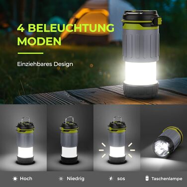 LED кемпінговий ліхтар Quntis, складаний, перезаряджуваний, 4 режими яскравості, аварійне освітлення для кемпінгу, подорожей та надзвичайних ситуацій
