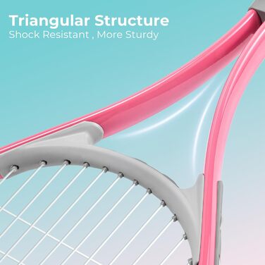 Набір тенісних ракет HIRALIY для дорослих, 68.6 см, 2 ракетки з натягнутою сіткою, 2 овергрипи, 3 м'ячі та сумка, для початківців, рожевий/зелений