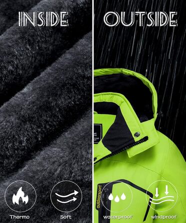 TACVAEN Куртка перехідна жіноча тепла зимова фльорокована куртка для хаджінг, водонепроникний блискавка, біло-чорний (XL, неоново-зелений)