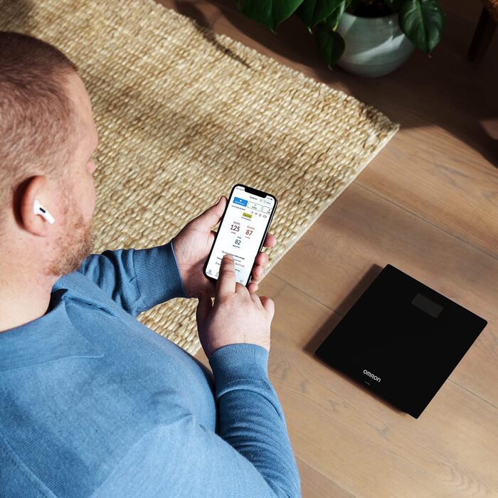 Цифрова смарт-вага OMRON HN300T2 Intelli IT з Bluetooth, чорна, для контролю ваги вдома, синхронізація зі смартфоном
