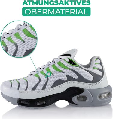 Спортивні кросівки для жінок та чоловіків з амортизацією, легкі бігові кросівки (45 EU, білий, сірий, зелений)