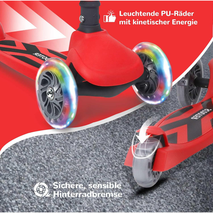 Дитячий самокат-триколісник 2 в 1 Stompa Roller для дітей від 2 років до 50 кг, з LED-колесами, складаним сидінням та регулюванням висоти (Червоний)