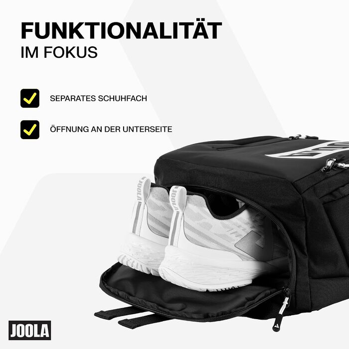 Спортивний рюкзак JOOLA Vision II для настільного тенісу та піклболу, чорний (відділення для ноутбука, взуття та пляшки, 600D поліестер, 50x31x20 см)