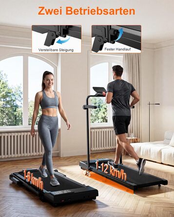 Складана бігова доріжка MJWW Raceable Walking Pad з нахилом 6-9%, 3.0 HP, керування через додаток, AI-тренування, LED-дисплей, для дому та офісу (Чорна, 95 см)