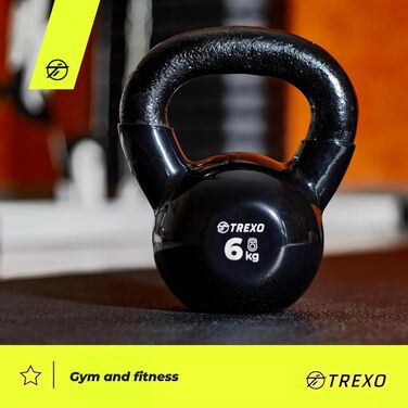 Гиря чавунна TREXO з вініловим покриттям 6 кг для фітнесу та тренувань вдома і в залі