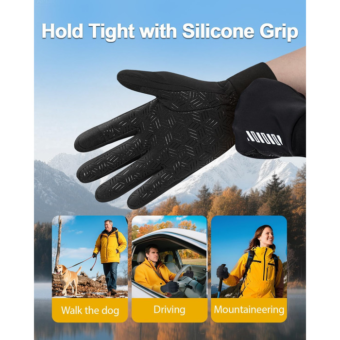 Зимові рукавички RIGWARL для чоловіків та жінок, водонепроникні вело-рукавички з підтримкою сенсорного екрану, теплі рукавички для їзди на велосипеді, катання на конях, бігу, мотоцикла, хайкінгу, прогулянок, чорний колір, розмір L