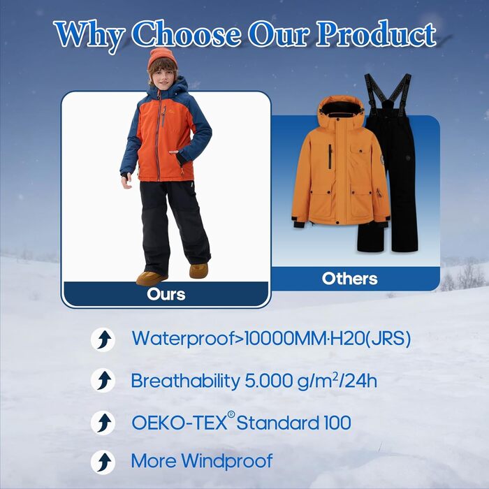 SNOWER Дитячий зимовий комбінезон для хлопчика з капюшоном, теплий гірськолижний костюм, кольоровий зелений (6-7 років, помаранчевий)