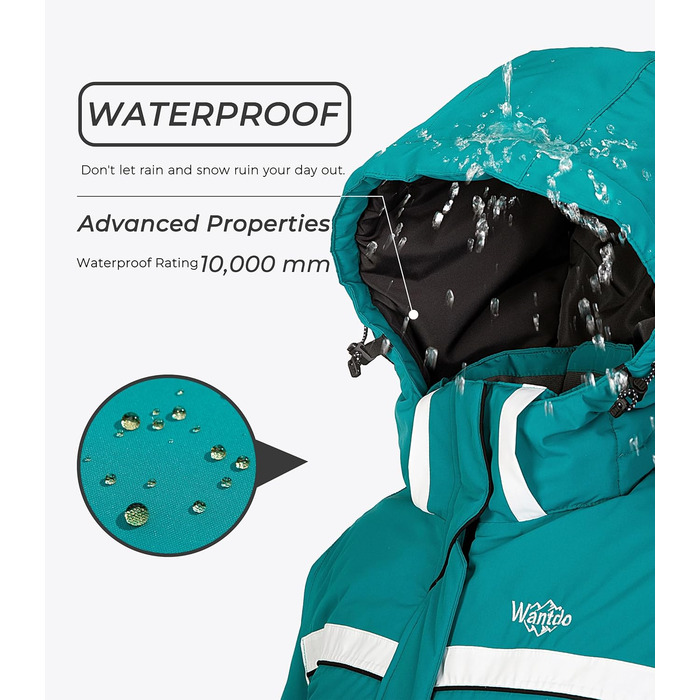 Жіноча водонепроникна куртка Wantdo для катання на лижах з капюшоном та флісовою підкладкою, зелена