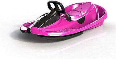 Рожевий санки-боб на 2 особи з кермом та гальмами, автоматичне розгортання, вантажопідйомність 120 кг, диференційний руль