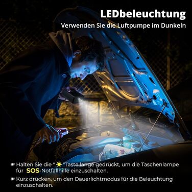 Електричний насос Oasser 150 PSI для велосипеда, авто, м'яча, кемпінгу з LED-ліхтариком